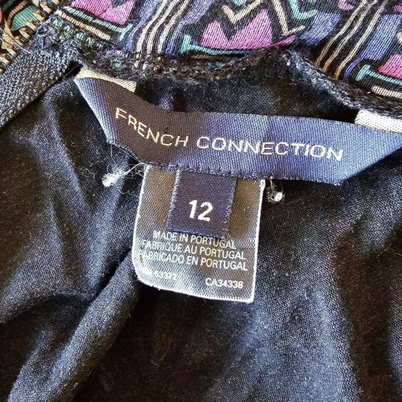 French Connection Purple Geometric  Gold Waist Dress size 12 Mockneck - Picture 3 of 4